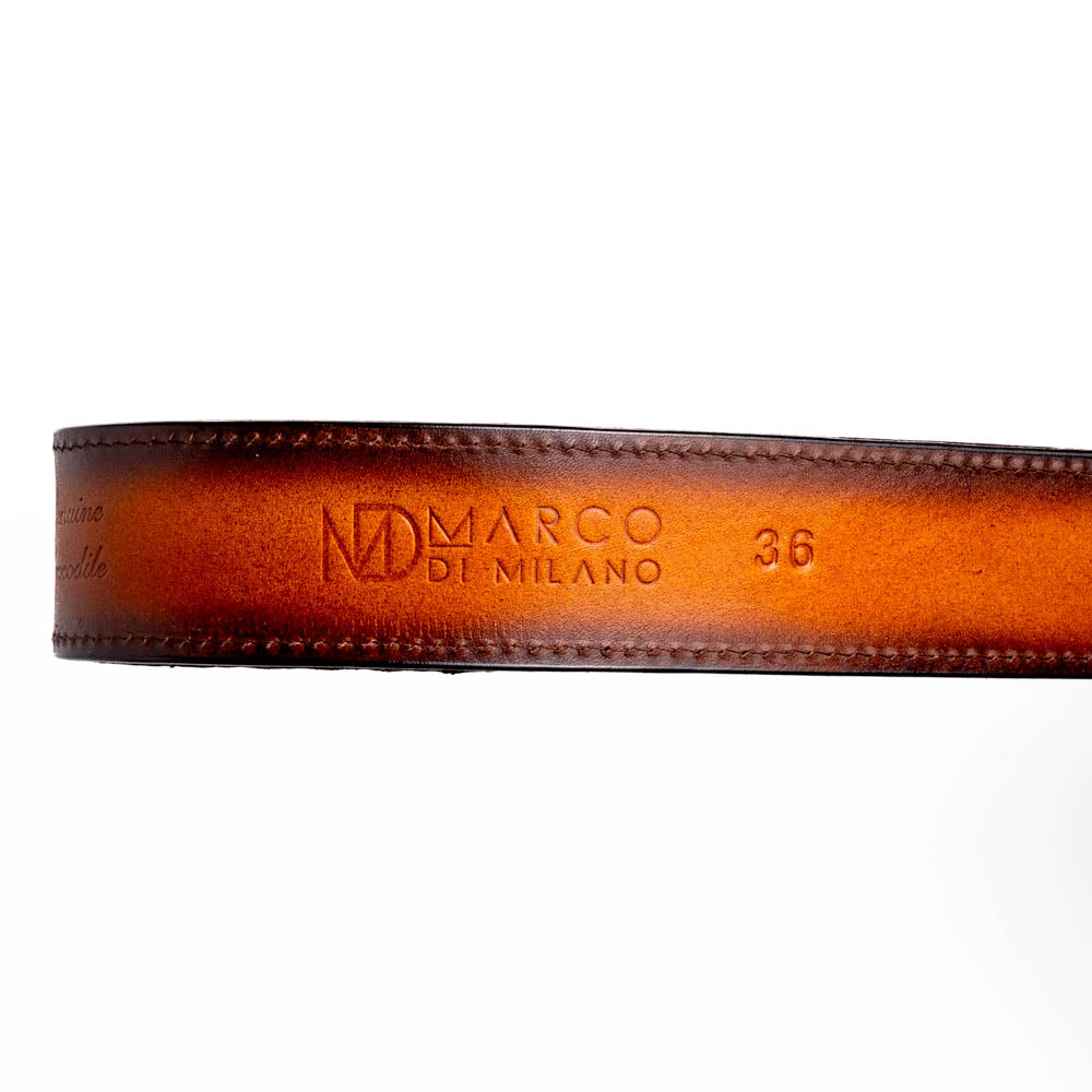 Marco Di Milano Montana Caiman Crocodile & Calfskin Belt Aged Maple