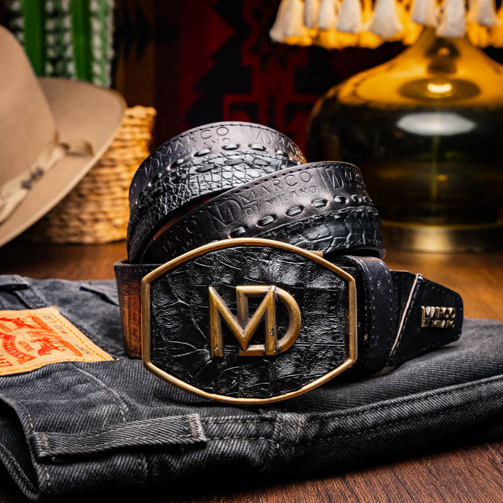 Marco Di Milano Montana Caiman Crocodile & Calfskin Belt Black