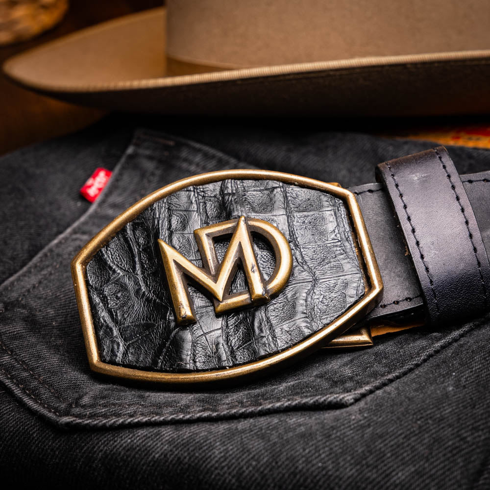 Marco Di Milano Montana Caiman Crocodile & Calfskin Belt Black