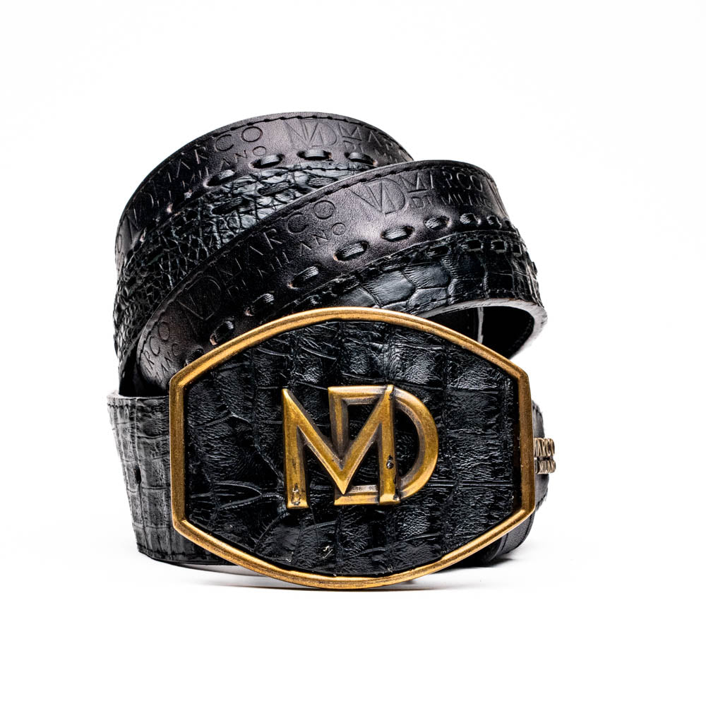 Marco Di Milano Montana Caiman Crocodile & Calfskin Belt Black