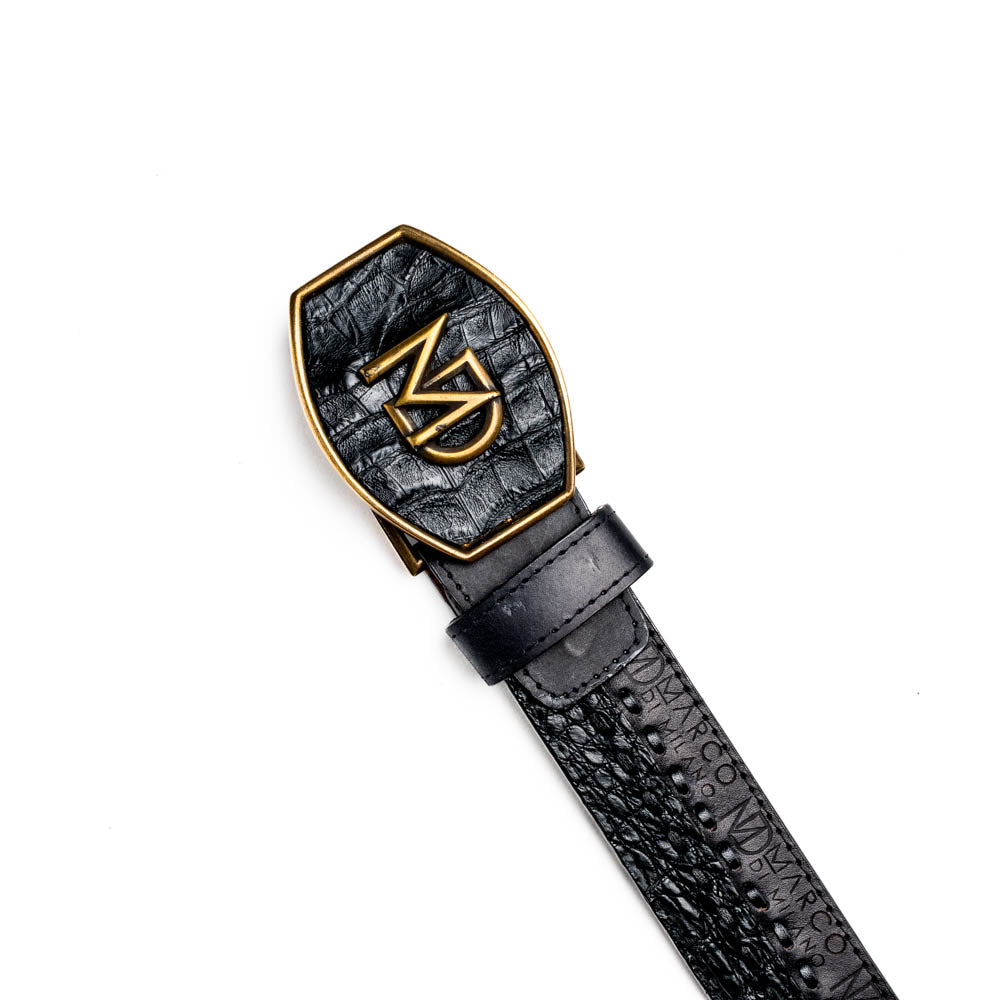 Marco Di Milano Montana Caiman Crocodile & Calfskin Belt Black