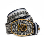 Marco Di Milano Montana Caiman Crocodile & Calfskin Belt Stone Gray