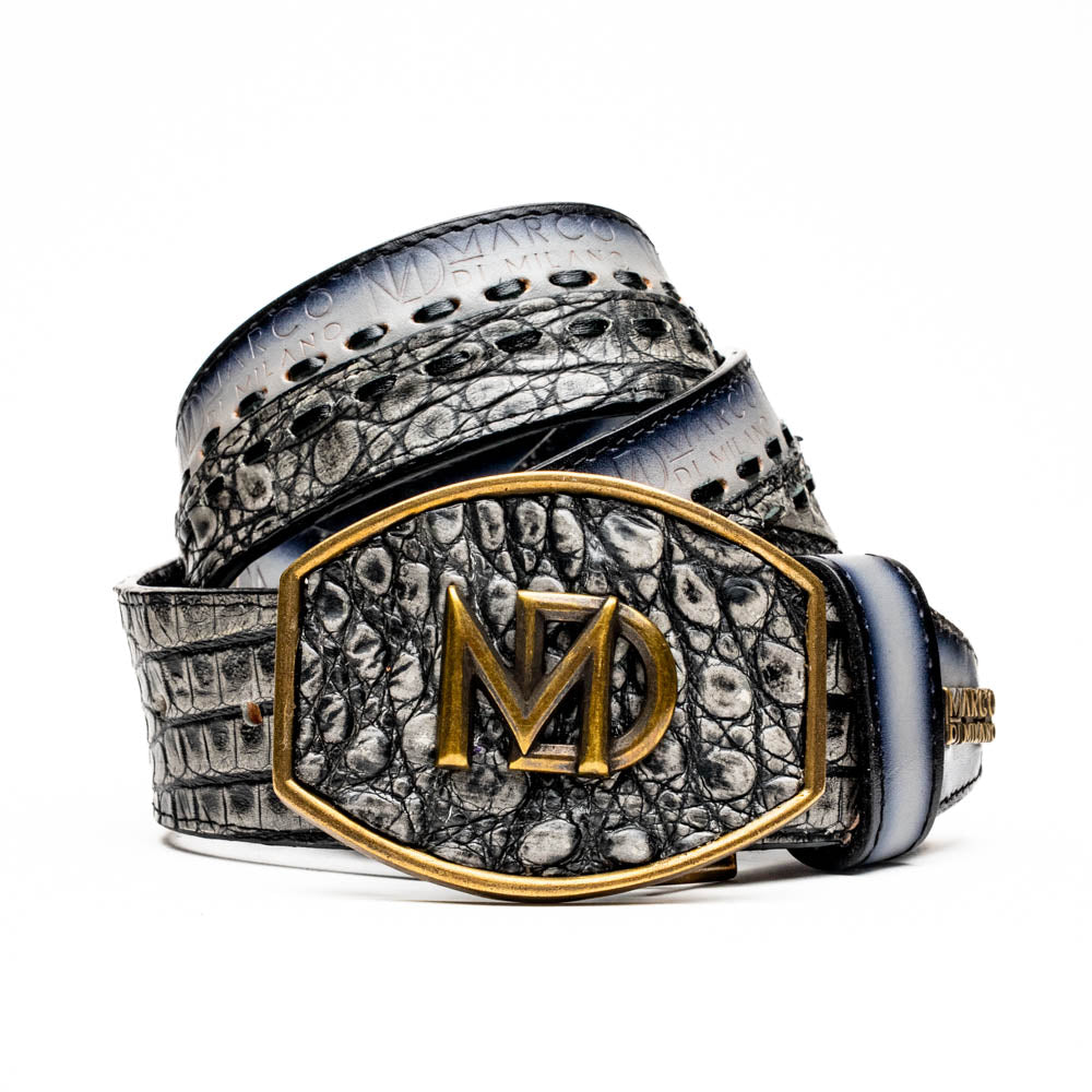 Marco Di Milano Montana Caiman Crocodile & Calfskin Belt Stone Gray