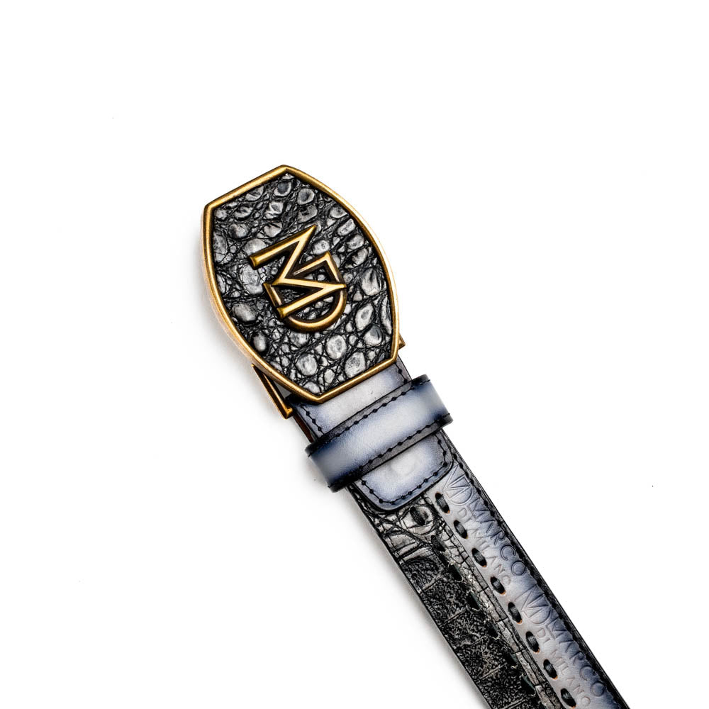 Marco Di Milano Montana Caiman Crocodile & Calfskin Belt Stone Gray