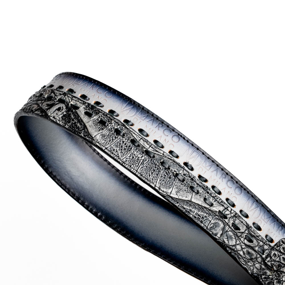 Marco Di Milano Montana Caiman Crocodile & Calfskin Belt Stone Gray