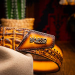 Marco Di Milano Montana Caiman Crocodile & Calfskin Belt Mustard / Brown