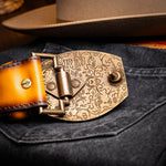 Marco Di Milano Montana Caiman Crocodile & Calfskin Belt Mustard / Brown