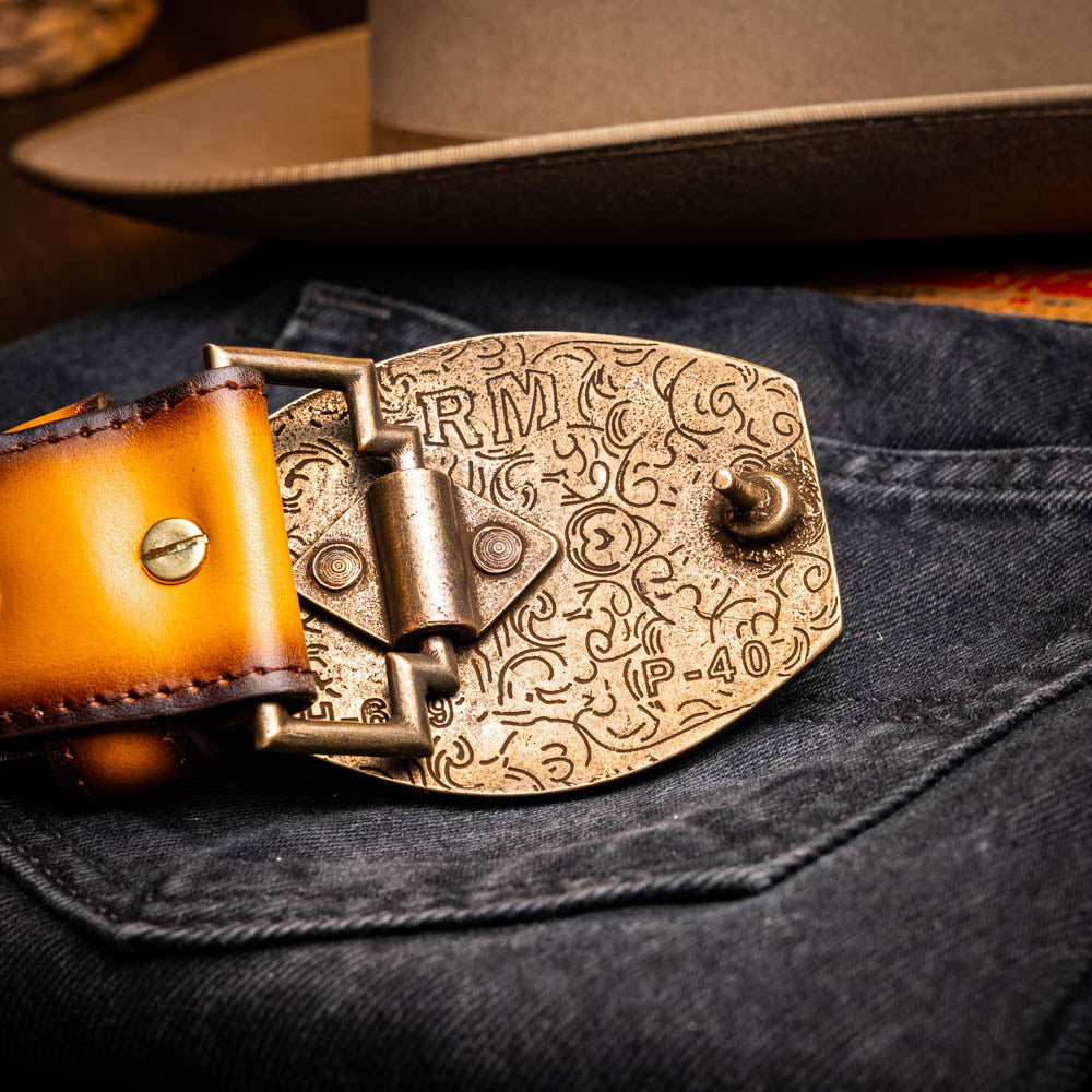 Marco Di Milano Montana Caiman Crocodile & Calfskin Belt Mustard / Brown
