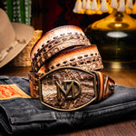Marco Di Milano Montana Caiman Crocodile & Calfskin Belt Stone Brown
