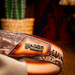 Marco Di Milano Montana Caiman Crocodile & Calfskin Belt Stone Brown