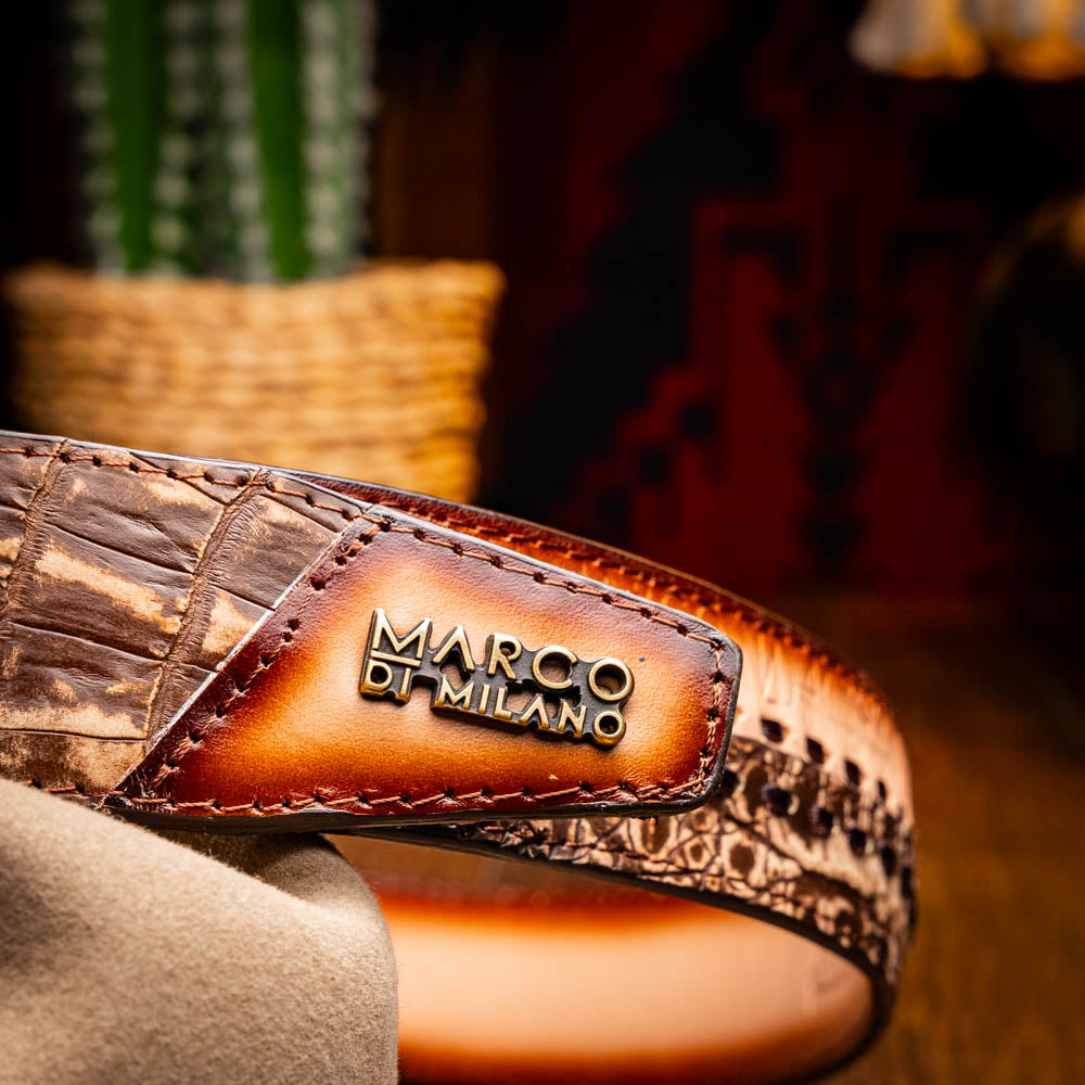 Marco Di Milano Montana Caiman Crocodile & Calfskin Belt Stone Brown
