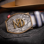 Marco Di Milano Montana Caiman Crocodile & Calfskin Belt Stone Gray
