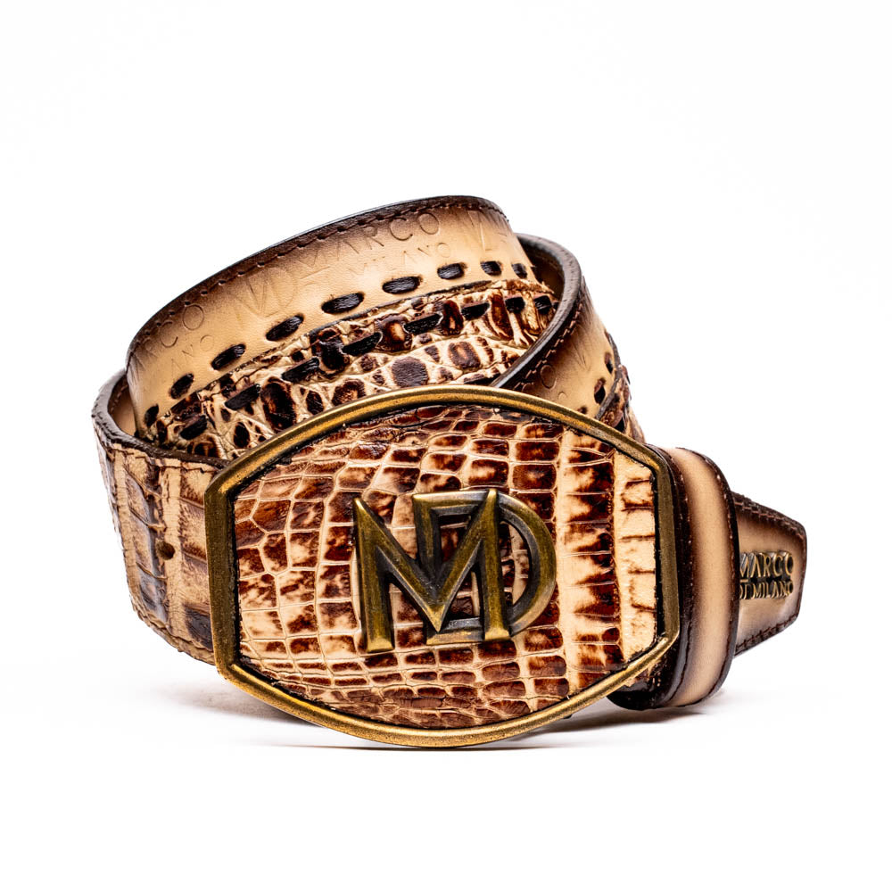 Marco Di Milano Montana Caiman Crocodile & Calfskin Belt Stone Orix