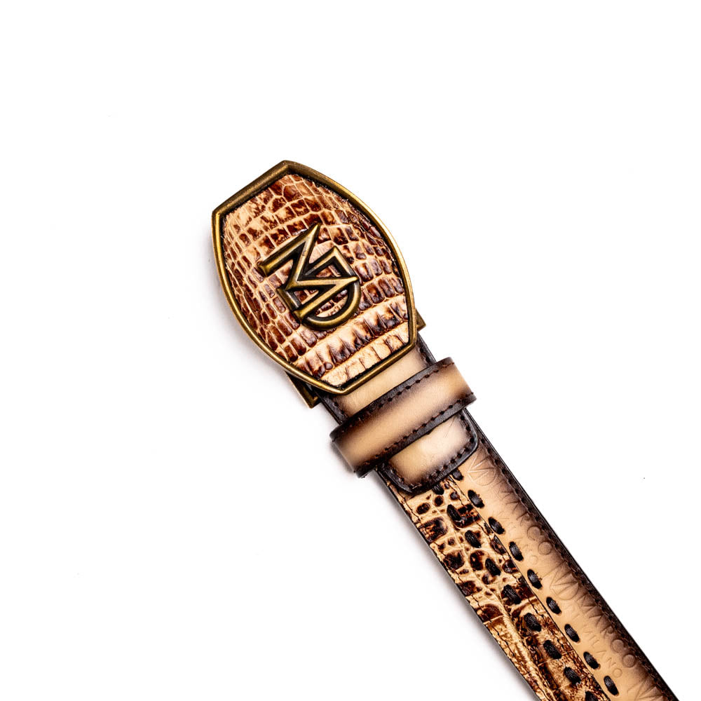 Marco Di Milano Montana Caiman Crocodile & Calfskin Belt Stone Orix