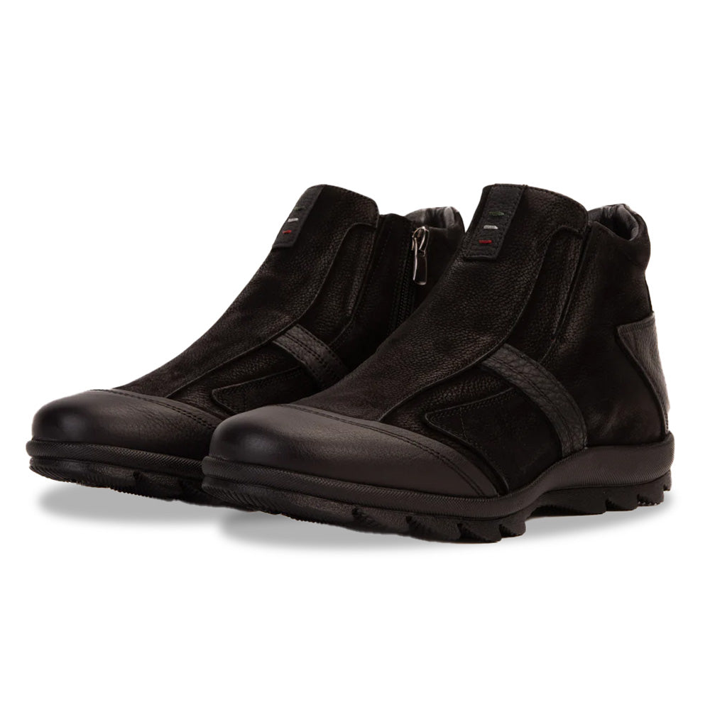 Vinci Leather The Montreal Suede Casual Zip-up Ankle Boot Black