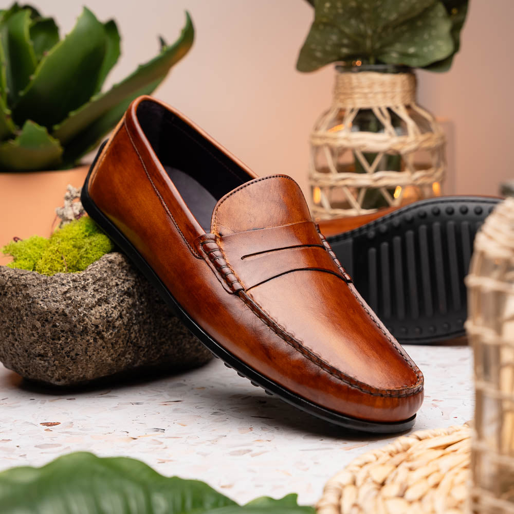 Zelli Monza Hand Burnished Italian Calfskin Driving Loafers Cognac (35-115-CGN)