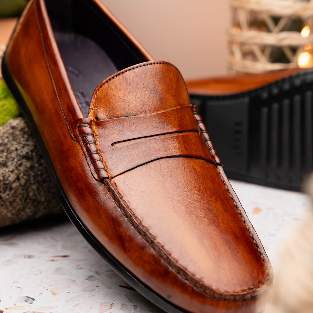 Zelli Monza Hand Burnished Italian Calfskin Driving Loafers Cognac (35-115-CGN)