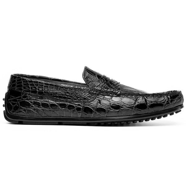 Zelli Monza Caiman Crocodile Driving Loafers Black