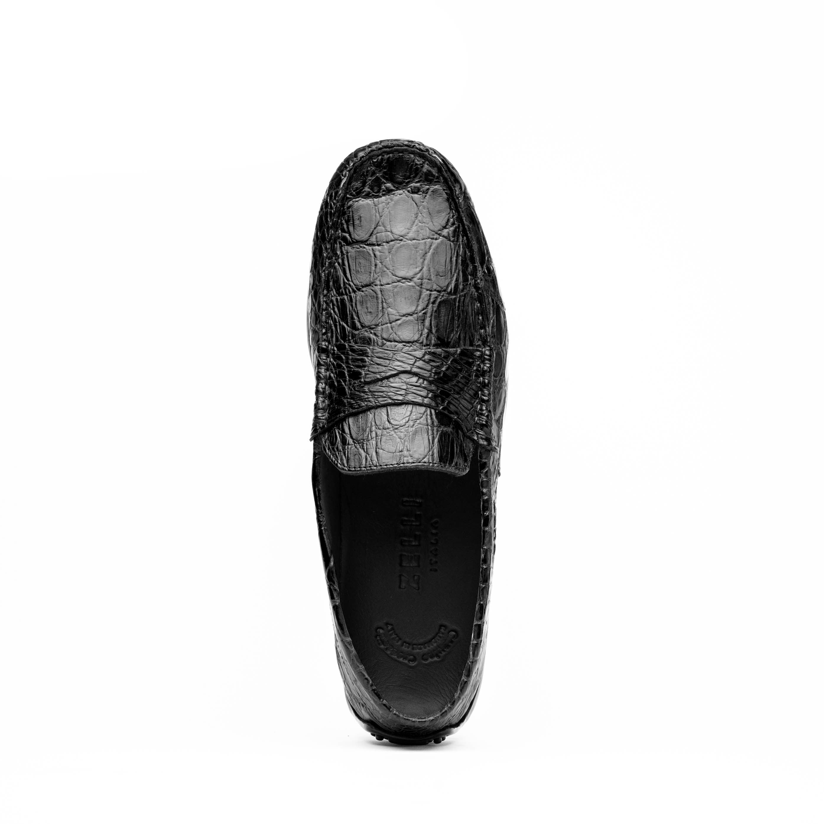 Zelli Monza Caiman Crocodile Driving Loafers Black