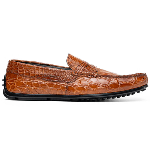 Zelli Monza Caiman Crocodile Driving Loafers Cognac