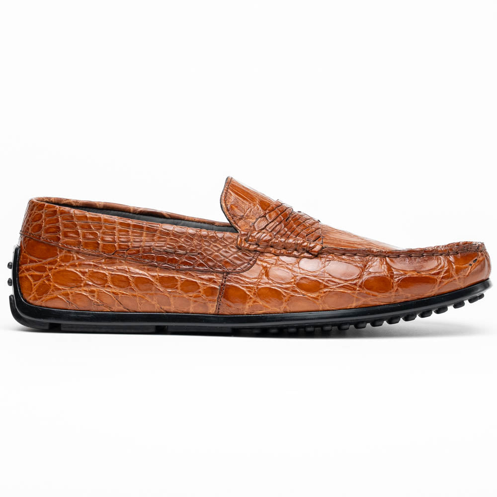 Zelli Monza Caiman Crocodile Driving Loafers Cognac
