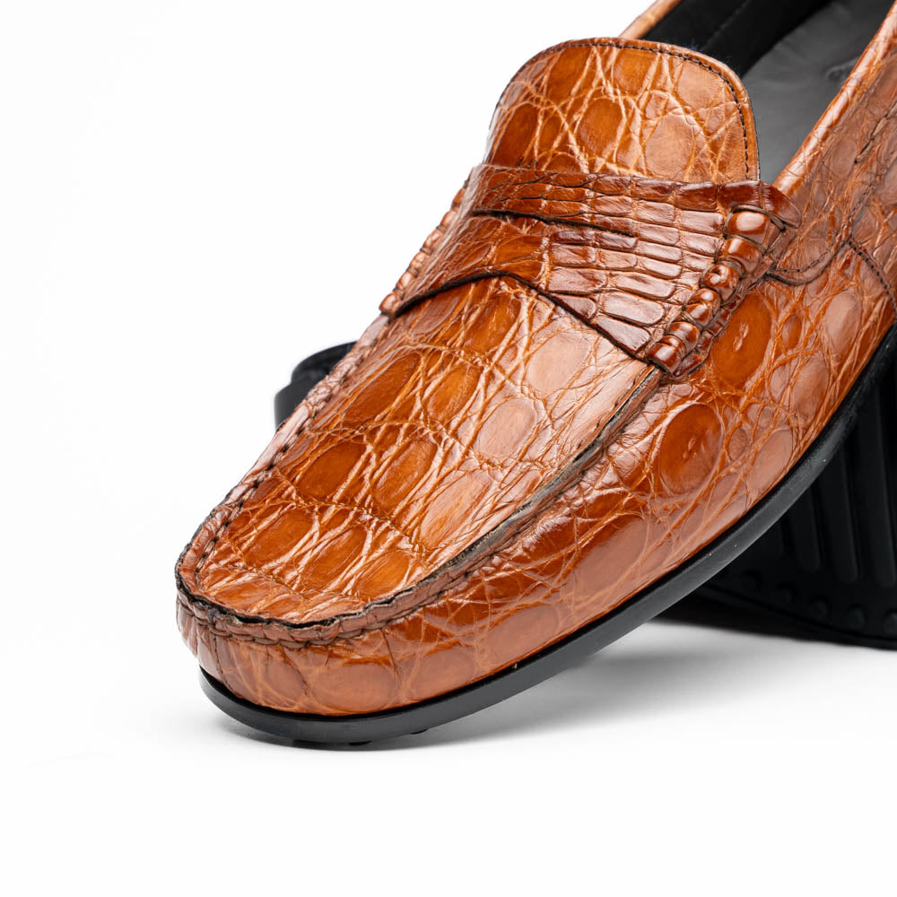 Zelli Monza Caiman Crocodile Driving Loafers Cognac