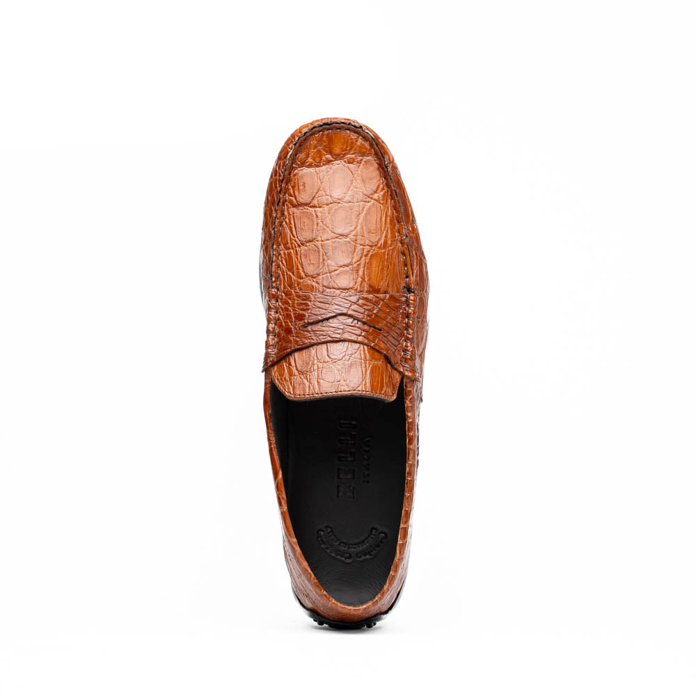 Zelli Monza Caiman Crocodile Driving Loafers Cognac