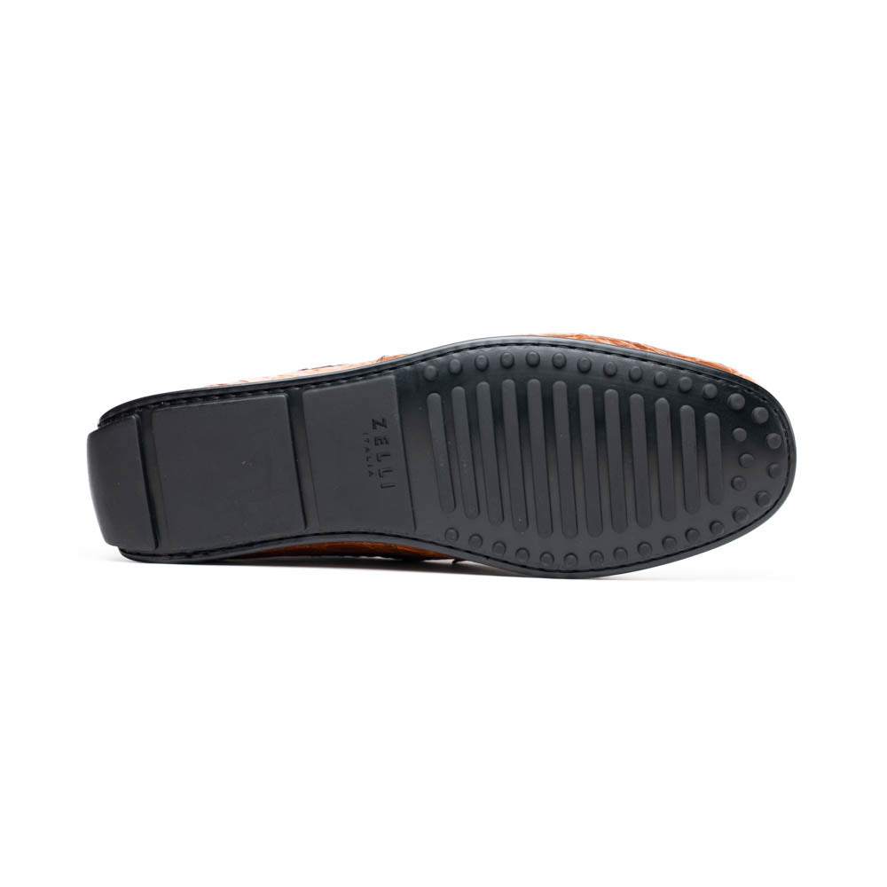 Zelli Monza Caiman Crocodile Driving Loafers Cognac