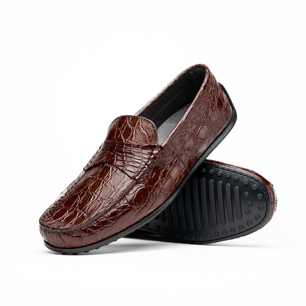 Zelli Monza Caiman Crocodile Driving Loafers Nicotine