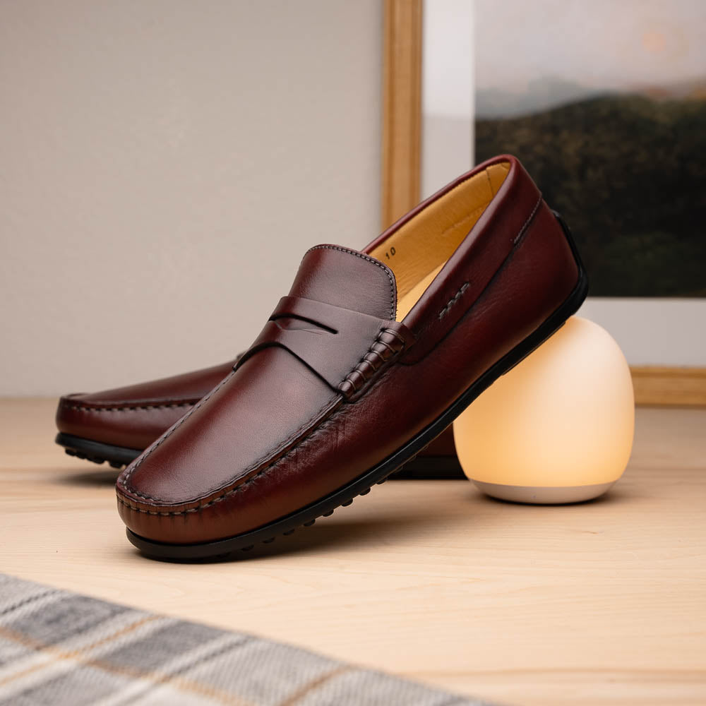Zelli Monza Calfskin Driving Loafers Burgundy (35-100-BRG)