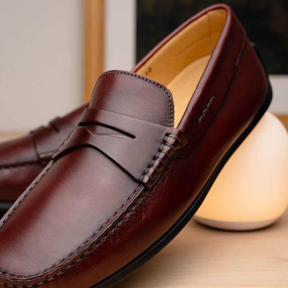 Zelli Monza Calfskin Driving Loafers Burgundy (35-100-BRG)