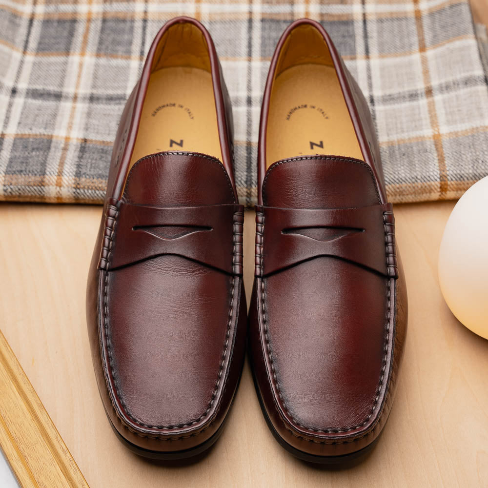 Zelli Monza Calfskin Driving Loafers Burgundy (35-100-BRG)