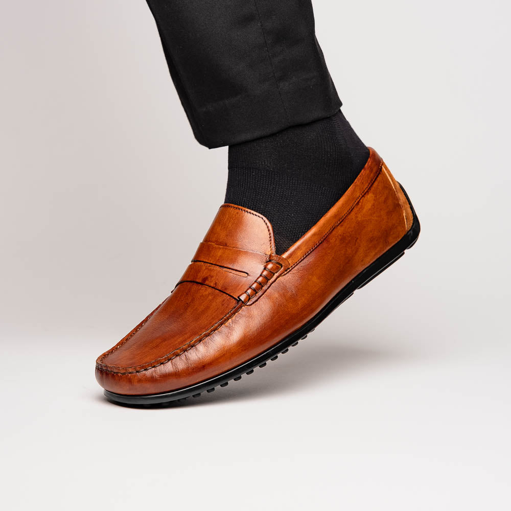 Zelli Monza Hand Burnished Italian Calfskin Driving Loafers Cognac (35-115-CGN)