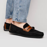Zelli Monza Suede & Calfskin Driving Loafers Black / Chestnut (36-300-BLK)