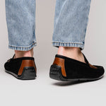 Zelli Monza Suede & Calfskin Driving Loafers Black / Chestnut (36-300-BLK)