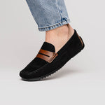 Zelli Monza Suede & Calfskin Driving Loafers Black / Chestnut (36-300-BLK)