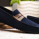 Zelli Monza Suede & Calfskin Driving Loafers Navy / Chestnut (36-300-NVY)