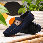 Zelli Monza Suede & Calfskin Driving Loafers Navy / Chestnut (36-300-NVY)
