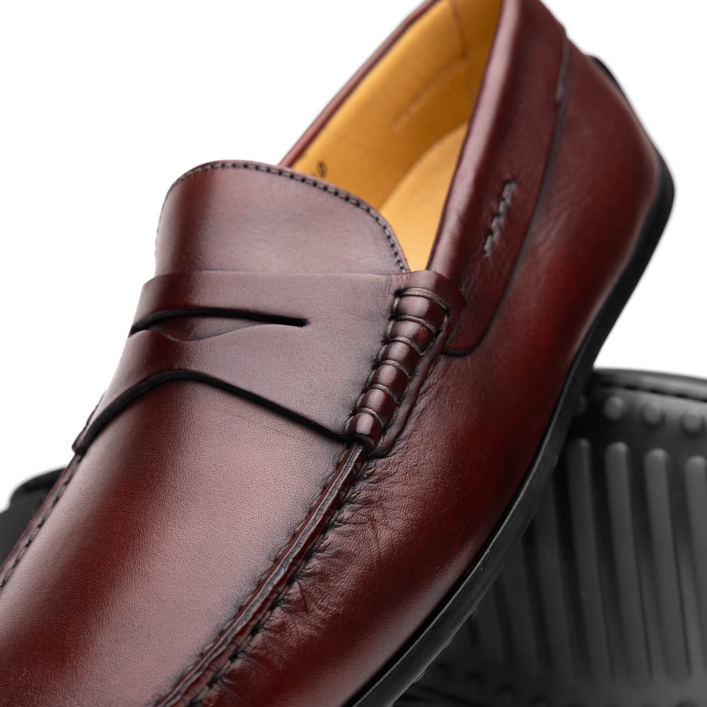 Zelli Monza Calfskin Driving Loafers Burgundy (35-100-BRG)