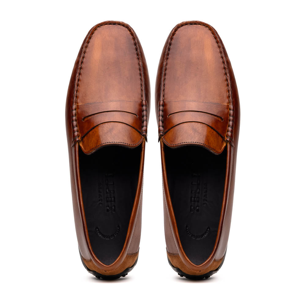 ルシファー Zelli Monza Hand Burnished Italian Calfskin Driving Loafers Cognac