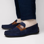 Zelli Monza Suede & Calfskin Driving Loafers Navy / Chestnut (36-300-NVY)