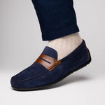 Zelli Monza Suede & Calfskin Driving Loafers Navy / Chestnut (36-300-NVY)