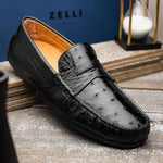 Zelli Monza Ostrich Quill Driving Loafers Black (33-100-BLK)