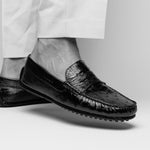 Zelli Monza Ostrich Quill Driving Loafers Black (33-100-BLK)
