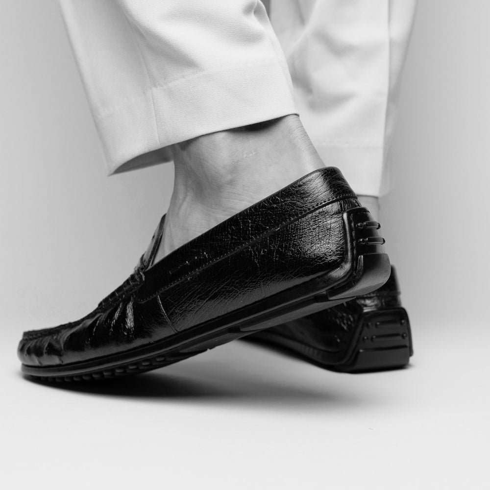 Zelli Monza Ostrich Quill Driving Loafers Black (33-100-BLK)