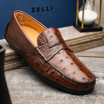 Zelli Monza Ostrich Quill Driving Loafers Brown (33-100-BRN)