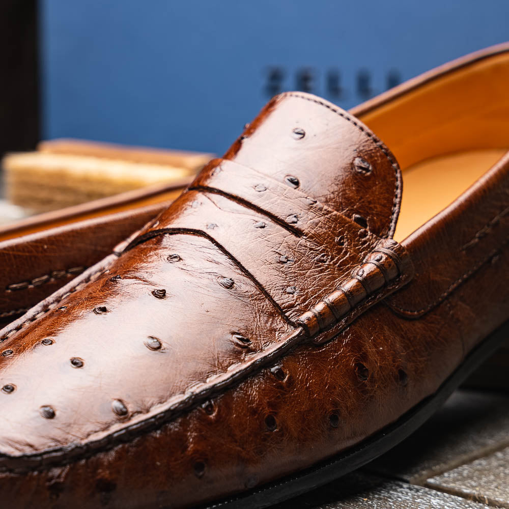 Zelli Monza Ostrich Quill Driving Loafers Brown | MensDesignerShoe.com