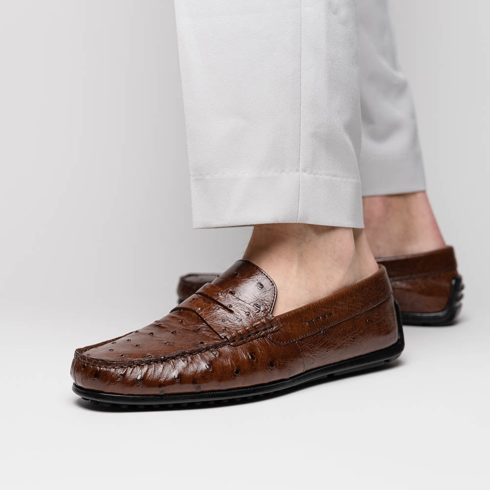 Zelli Monza Ostrich Quill Driving Loafers Brown (33-100-BRN)
