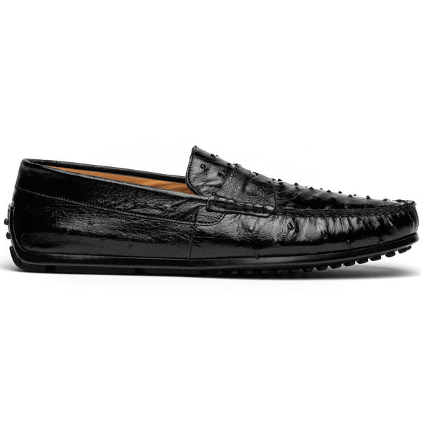 Zelli Monza Ostrich Quill Driving Loafers Black | MensDesignerShoe.com