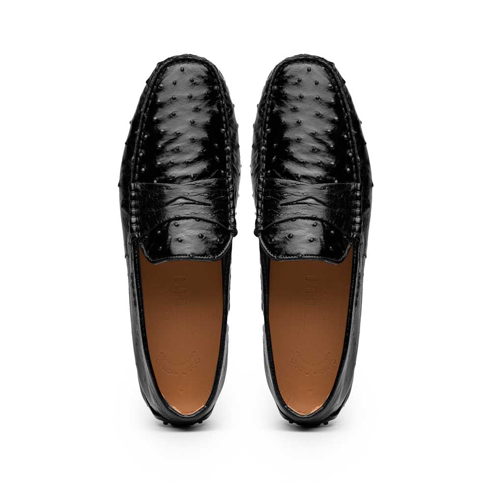 Zelli Monza Ostrich Quill Driving Loafers Black | MensDesignerShoe.com